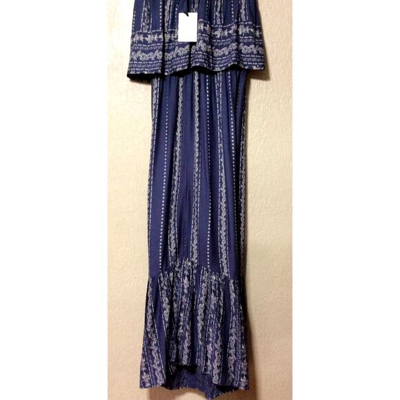 Japna Women's Strapless Smocked Flowy Jumpsuit Blue Paisley Wide Leg Size XS New - Picture 8 of 12